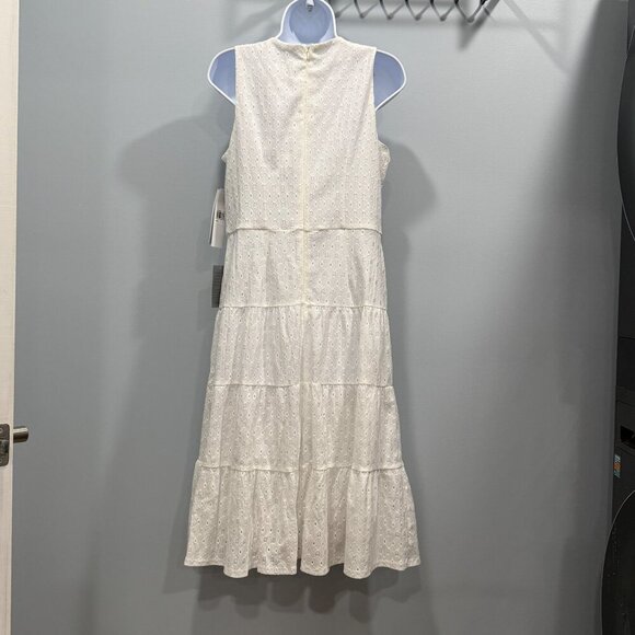 London Times Tiered Eyelet Lace Midi Dress White Size 8 Workwear Peasant NEW - Picture 6 of 11
